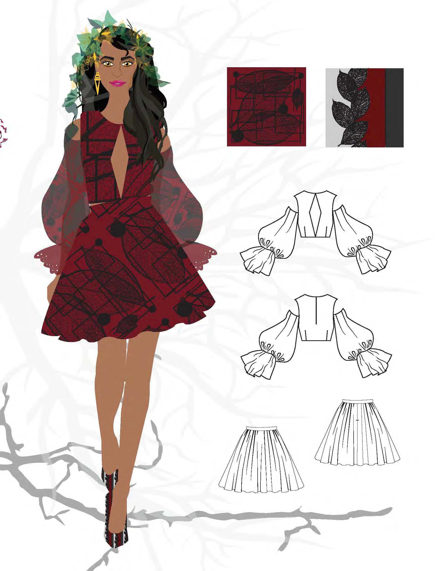 CAD fashion sketch — technical flat with construction details
