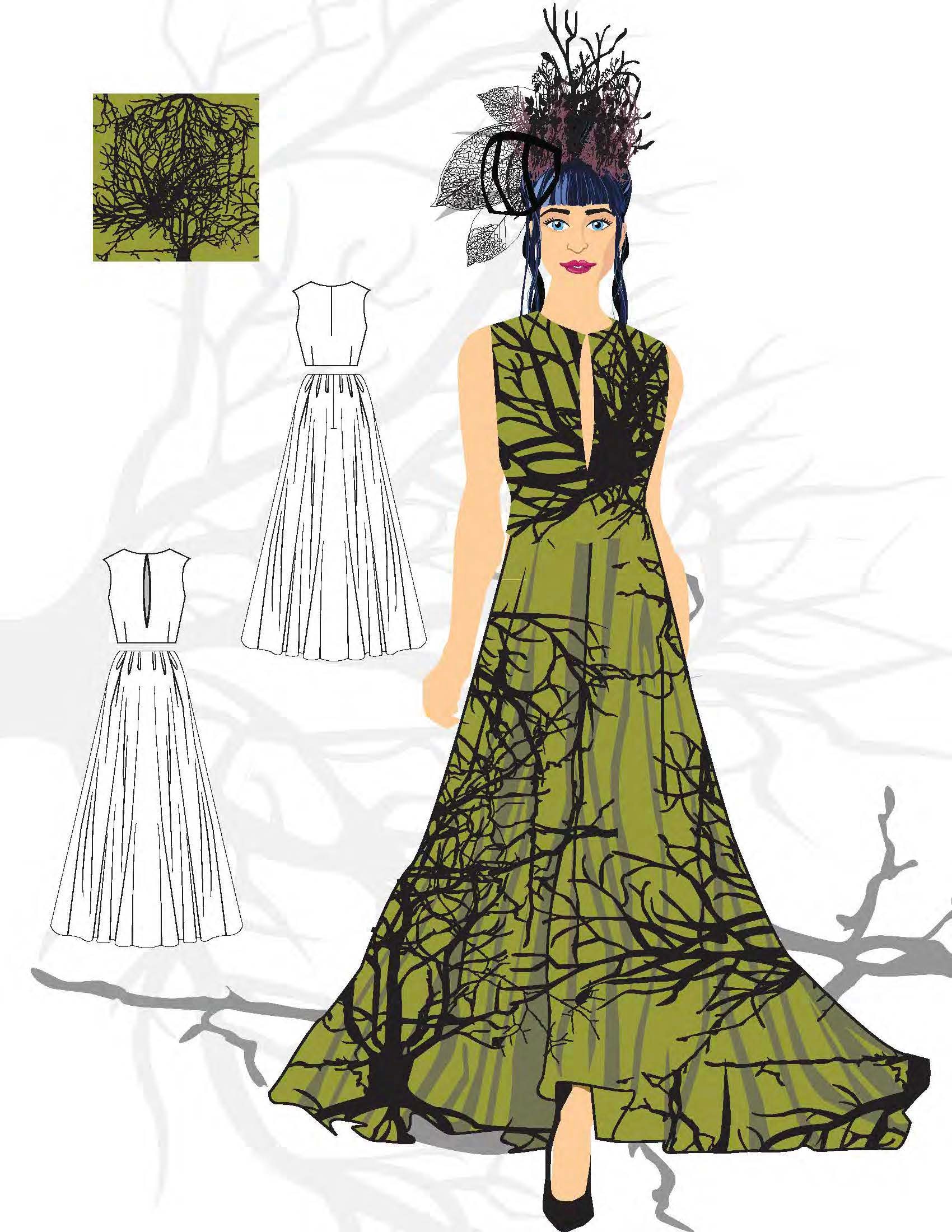 CAD fashion sketch — technical flat with construction details
